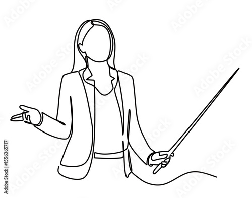 a continuous line drawing of a lecturer teaching in the classroom holding a stick in his hand. vector illustration of a teaching teacher