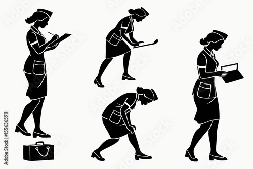 the nurse icon set sihouette black vector bundle