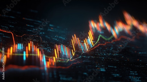 Stock market data analysis and financial graphs for investment strategy visual