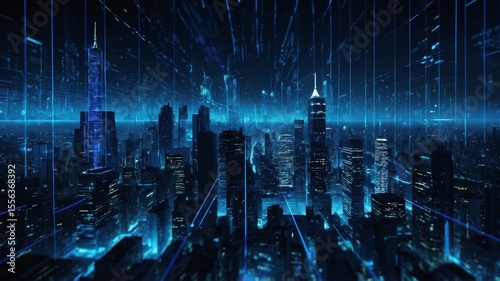 Modern Nighttime City Skyline With Glowing Lights and Digital Effects Showcasing Futuristic Urban Development in a Vibrant Metropolis