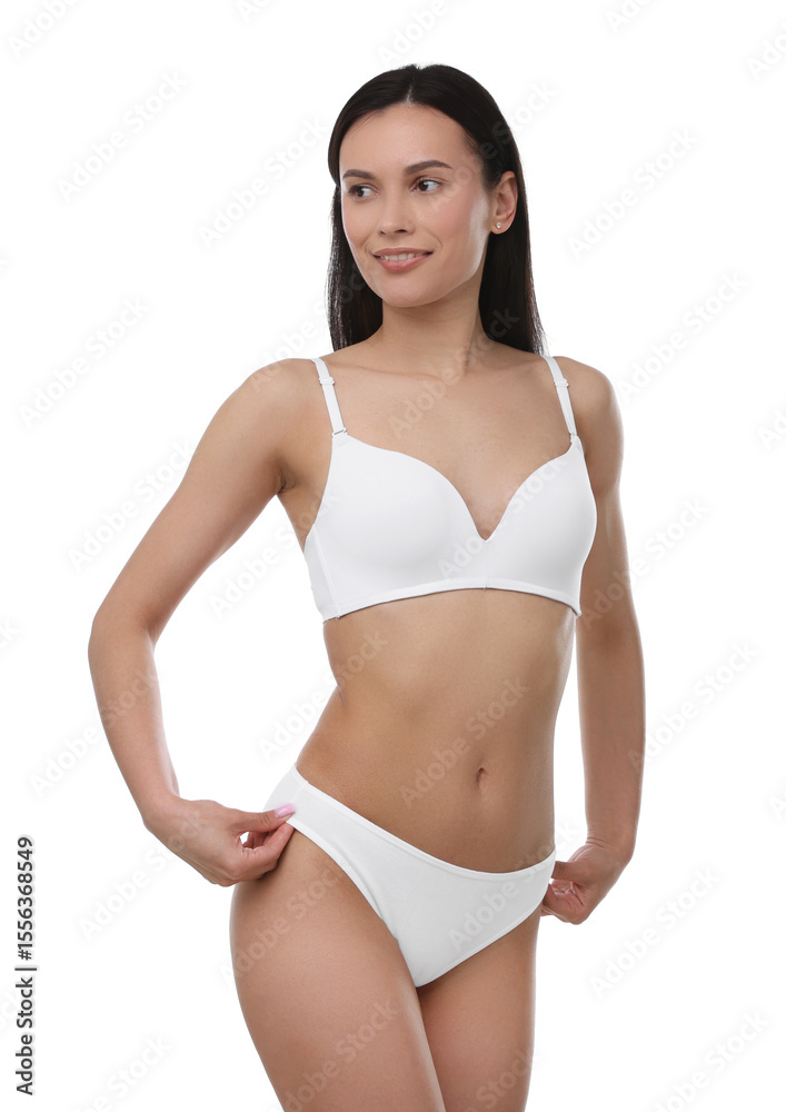 Fototapeta premium Beautiful woman with perfect slim body on white background