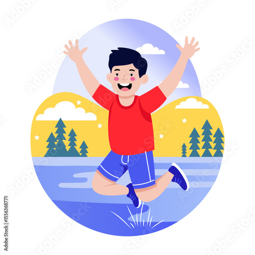 A flat style illustration showing a kid jumping