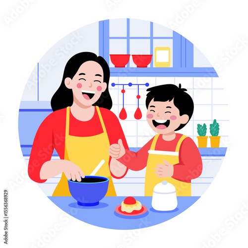 A flat style illustration showing kids cooking