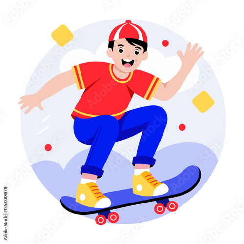 A flat style illustration showing a boy skating