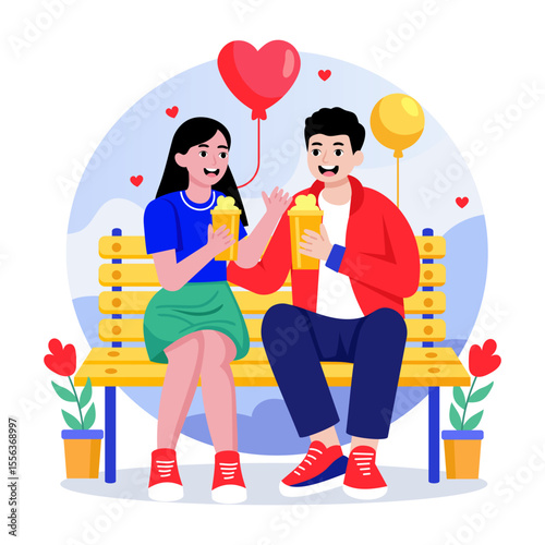 A flat style illustration showing a happy couple
