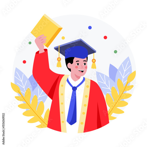 A flat style illustration showing a graduate student