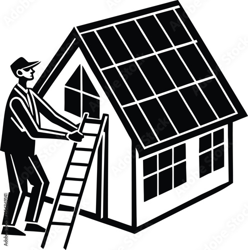 roof installation with angled solar panels