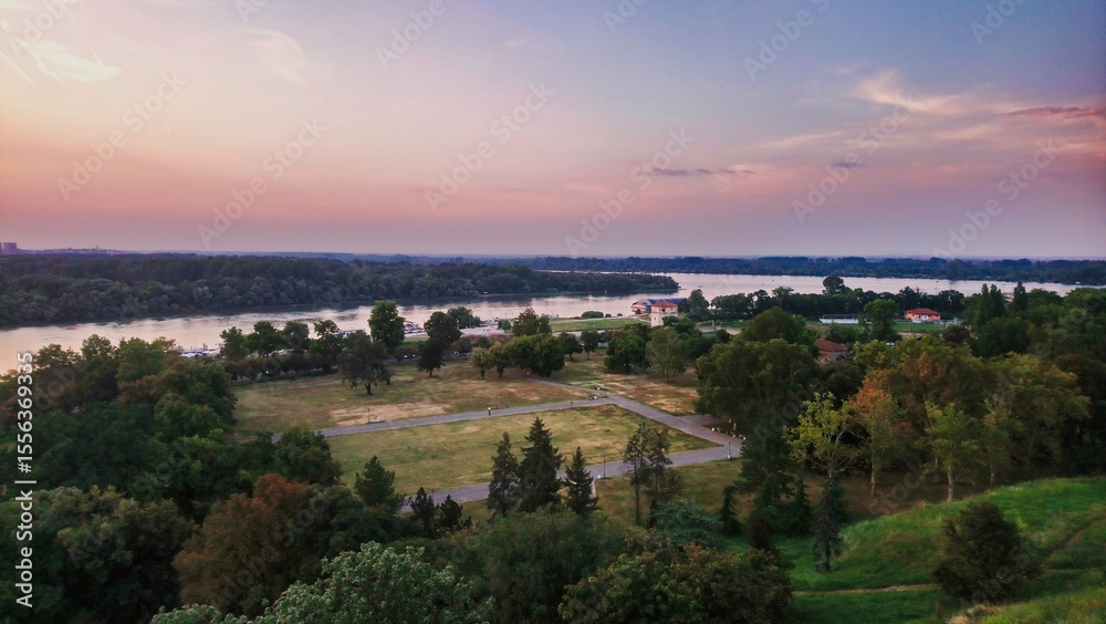 Fototapeta premium Belgrade city view with the Danube River&nbsp;