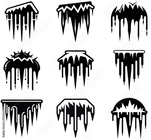 Vector icicles: nine abstract black winter icons