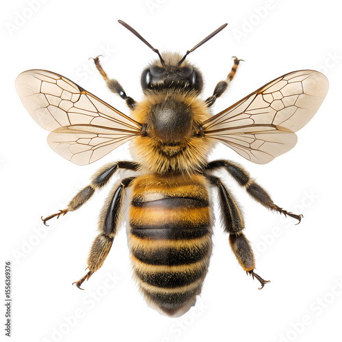 Realistic Honey Bee Isolated on White Background – High Quality Bee Illustration for Nature and Insect Designs