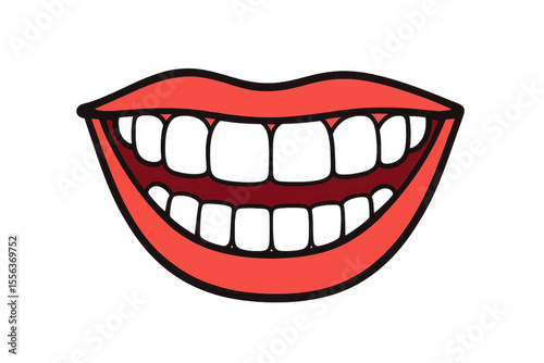 Cartoon illustration of a smiling mouth with white teeth showing. Transparent