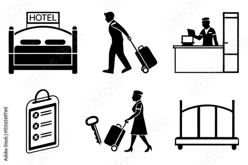 hotel icon set sihouette black vector bundle