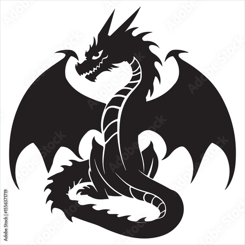 Majestic Dragon Silhouette A Powerful Symbol of Strength and Mysticism, Evoking Fantasy and Intrigue with its Intricate Design