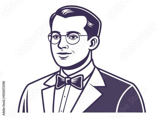 man with bow tie and glasses icon over white background, vector illustration