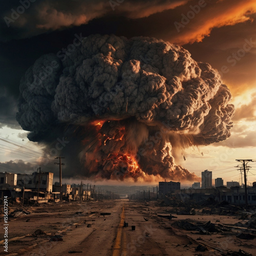 Nuclear Explosion Over a City A Scene of Destruction and Apocalypse