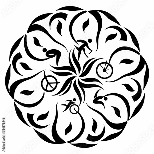 Abstract triathlon symbol with dynamic shapes and black design  