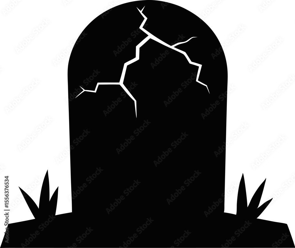 Cracked Old Tombstone Silhouette Vector Illustration Cracked Old Tombstone Silhouette Vector Illustration