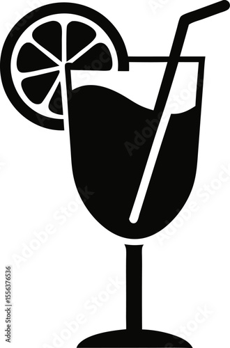Cocktail With Lemon Slice Silhouette Vector Illustration