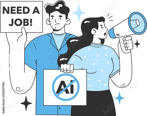 Job search career employment hiring recruitment jobless unemployment ai automation future work need vector art illustration and png 