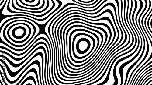 Black and white abstract flowing lines. Optical illusion striped surface. Groovy vector background pattern for modern design.