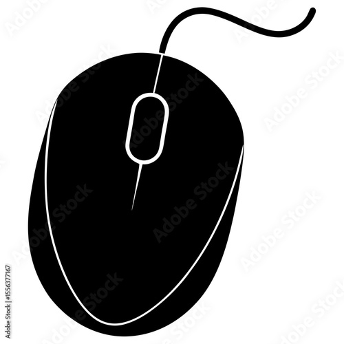 Black computer mouse isolated on white background simple technology device