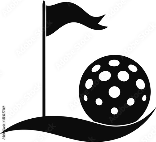Golfball With Flag Hole Silhouette Vector Illustration