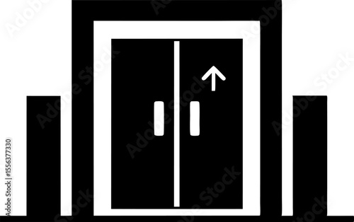 Lift Doors With Arrow Indicator Silhouette Vector