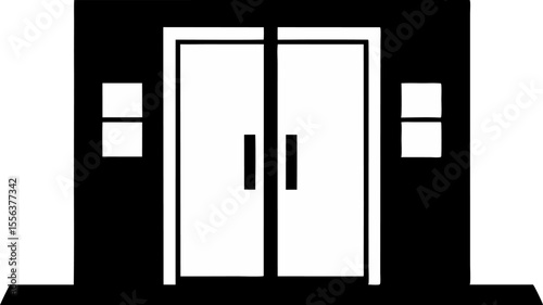 Lift Doors With Mirrored Reflection Silhouette Vector