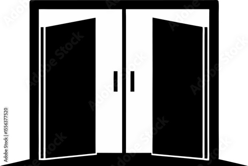 Open Lift Doors Silhouette Vector Illustration 