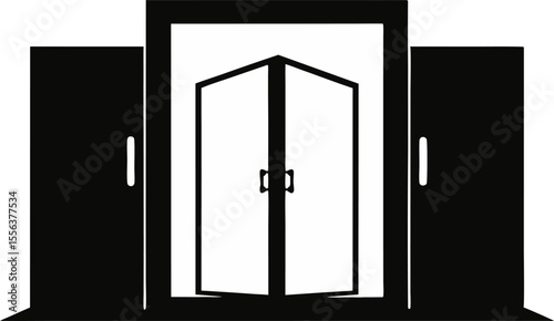 Open Lift Doors Silhouette Vector Illustration 