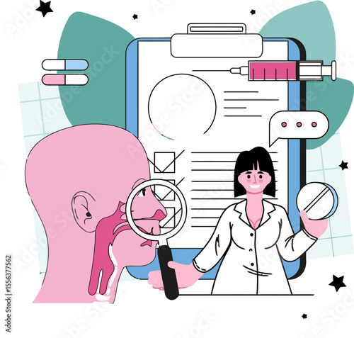 Medical doctor healthcare medicine health clinic patient treatment diagnosis anatomy sinus illness checkup vector art illustration and png 