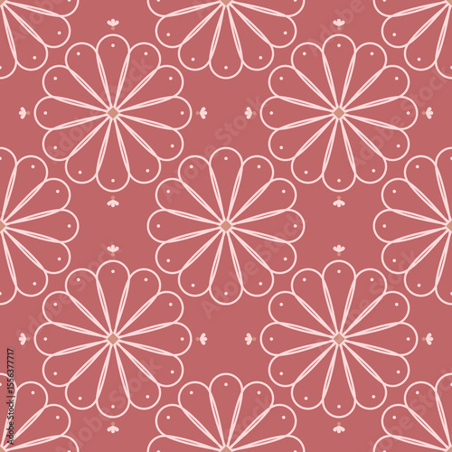 Flower pattern vector of soft pink background. Geometric flower seamless. Concept of abstract line art, hand-drawn, modern, minimalist, luxury for wrapping paper, textiles, fashion, wallpaper, print.