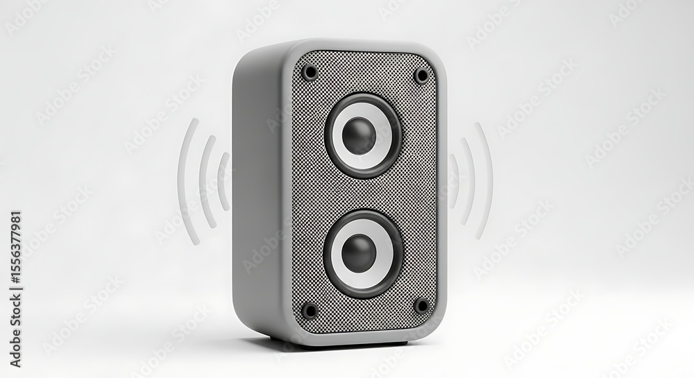 Fototapeta premium Gray sound system speaker emitting audio waves against a plain background.