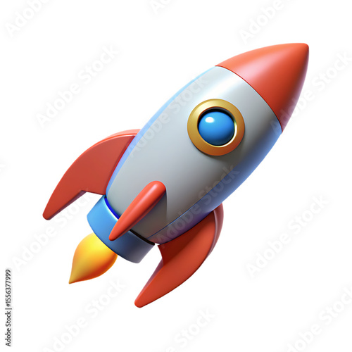 3D Cartoon Rocket Launch: Business Startup, Innovation, and Project Growth Symbol