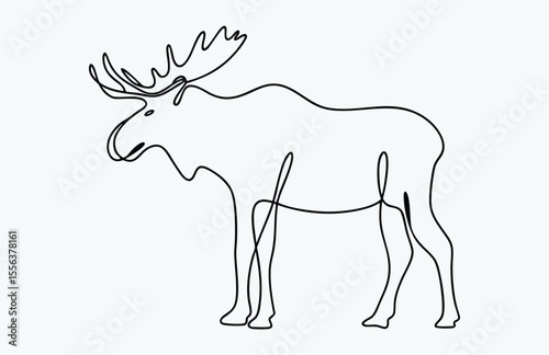 moose line drawing, single line animal sketch, minimal wildlife vector illustration, continuous outline art
