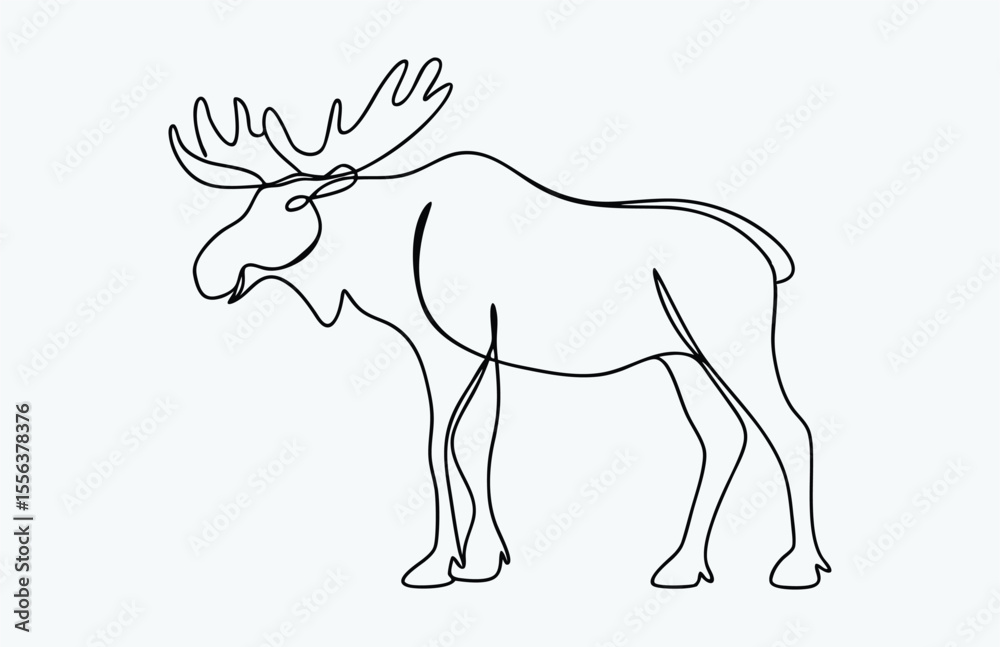 Obraz premium moose line drawing, single line animal sketch, minimal wildlife vector illustration, continuous outline art 