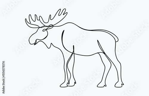 moose line drawing, single line animal sketch, minimal wildlife vector illustration, continuous outline art
