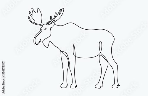 moose line drawing, single line animal sketch, minimal wildlife vector illustration, continuous outline art
