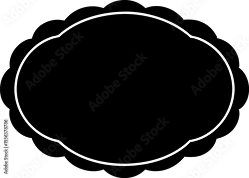 Wide Border Scalloped Oval Frame Silhouette Vector