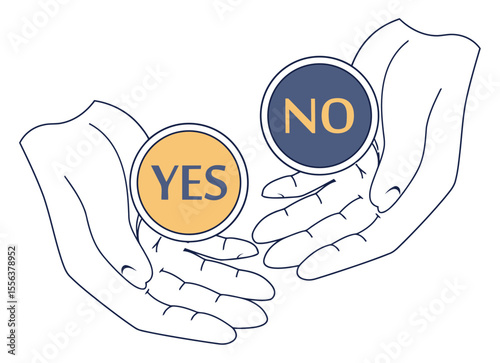 Decision yes no choice hands options selection dilemma comparison positive negative answer question 100 vector art illustration and png 