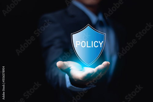 Businessman showing icon Concepts, compliance, policies, rules, regulations of the organization, Legal Practices and Company Agreements for correct, sustainable business development.