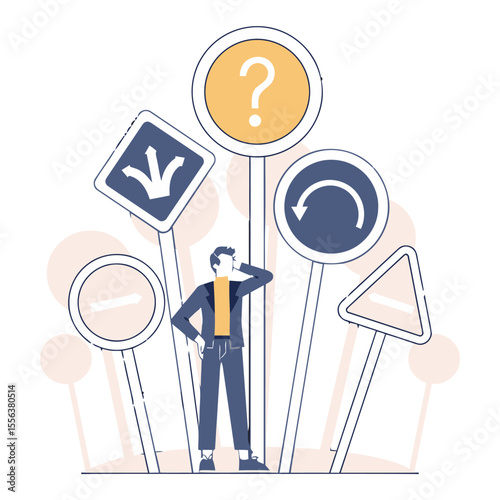 Decision making dilemma choice confusion uncertainty direction signpost question mark road sign concept vector art illustration and png 