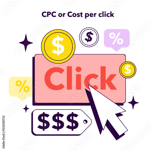 Click cpc cost per click online advertising marketing digital strategy pay per click campaign internet ads vector art illustration and png 