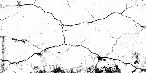 monochrome abstract image showing cracked wall in perspective, with perspective view and rough texture detail