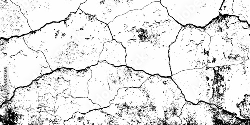 monochrome abstract image showing cracked wall in perspective, with perspective view and rough texture detail