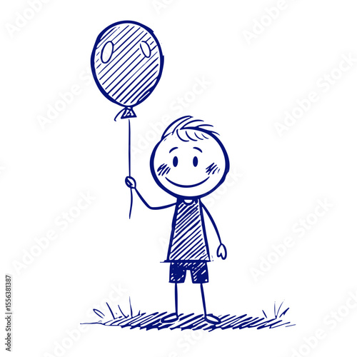 Boy holding balloon and smiling while standing on grass  