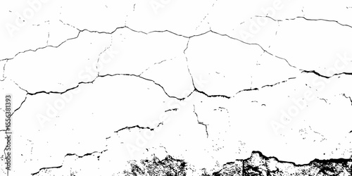 monochrome abstract image showing cracked wall in perspective, with perspective view and rough texture detail