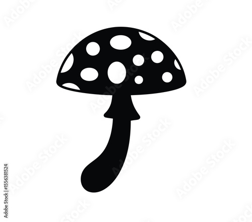A simple black and white silhouette illustration of a toadstool mushroom