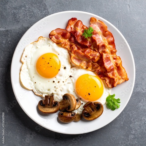 fried eggs with bacon and mushrooms