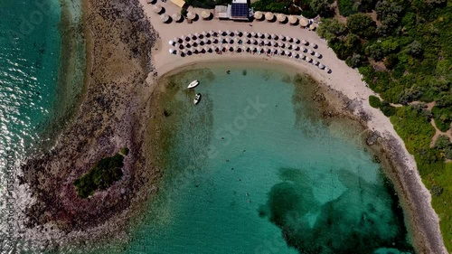 Aerial view of Lichadonisia which is island popular with boat trippers. the Greek Bahamas, in North Evia, Greece